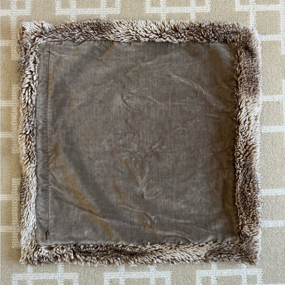 Pottery Barn Faux Fur Trim Throw Pillow Covers Taupe Brown 18x18 Set - Picture 8 of 10